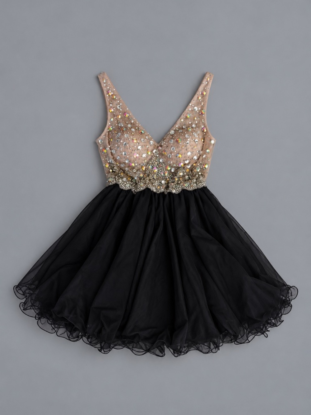 Blondie Nites Black Rhinestone Embellished Tulle Mini Dress Size 9 (M)